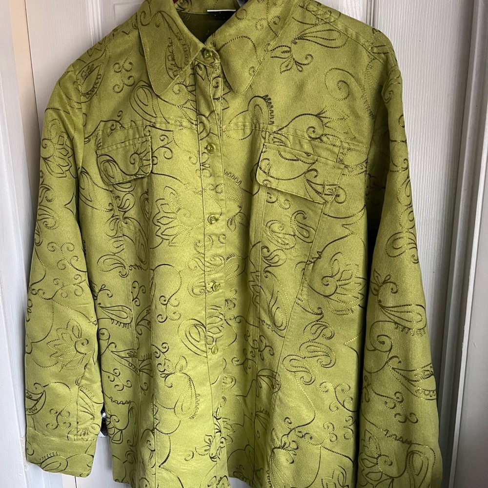 Chico's Jacket Size 3 (Sz 16) Neon Green with Embroidery Lightweight